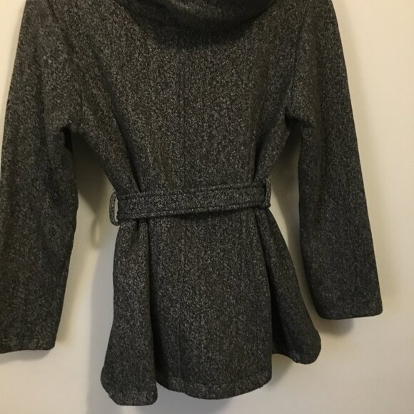 Hooded Button Up Charcoal Grey Cotton Blend Tie Waist Coat - Picture 5 of 15